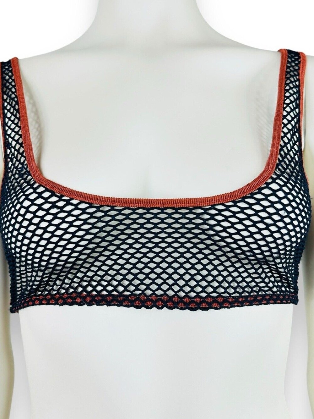 H:ours Fishnet Crop Tank Top Women's Small Black Brown Trim Glitter Revolve $158